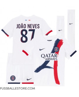 Günstige Paris Saint-Germain Joao Neves #87 Auswärts Trikotsatzt Kinder 2024-25 Kurzarm (+ Kurze Hosen)
